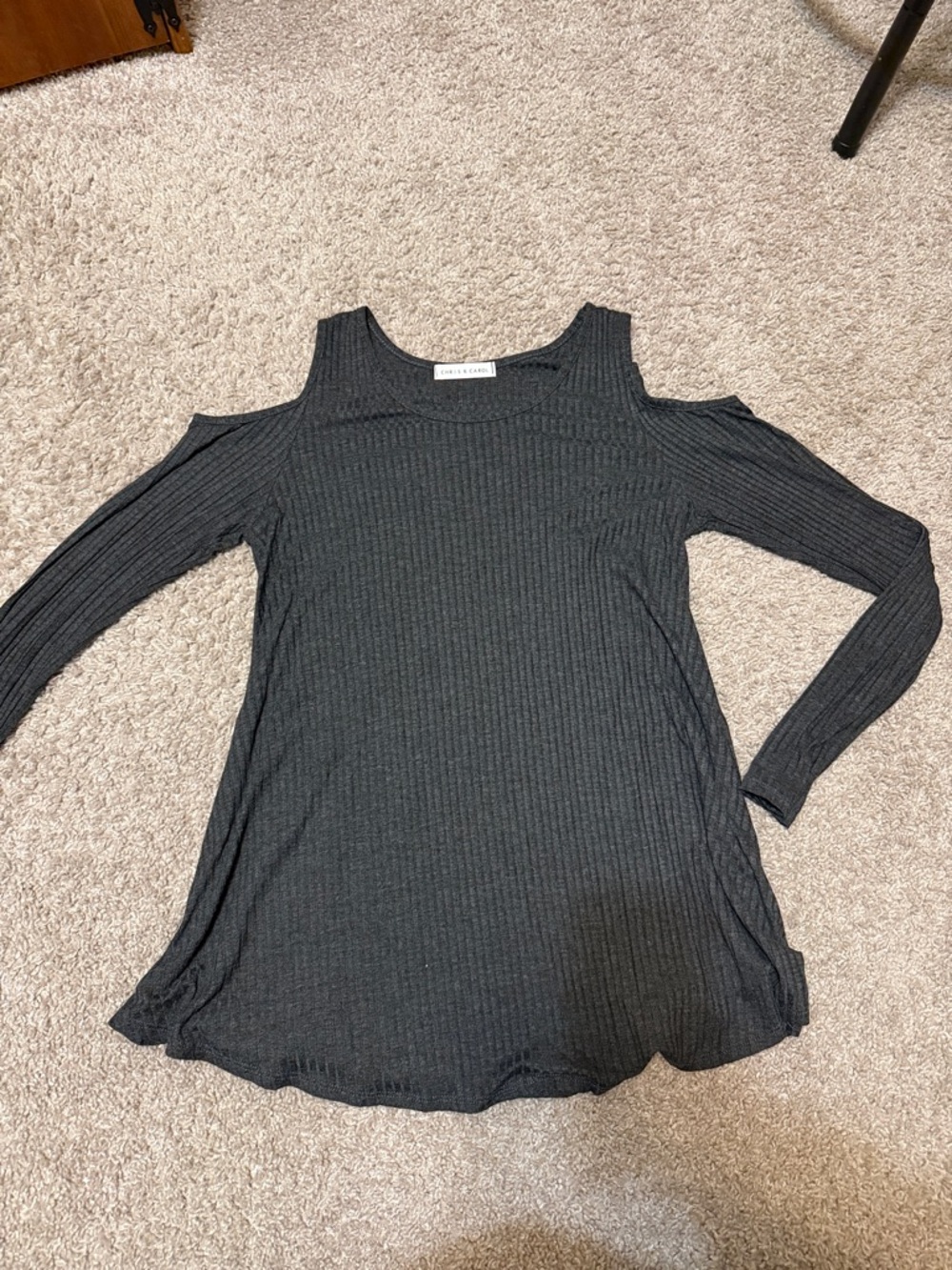 Cold Shoulder Ribbed Long Sleeve Top - Black